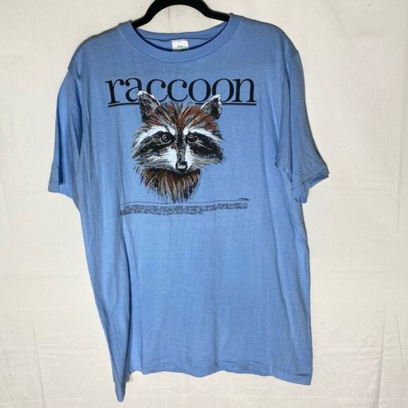 Vintage Tiger Brand Waves Blue Raccoon Graphic Tee T Shirt XL - Picture 1 of 16